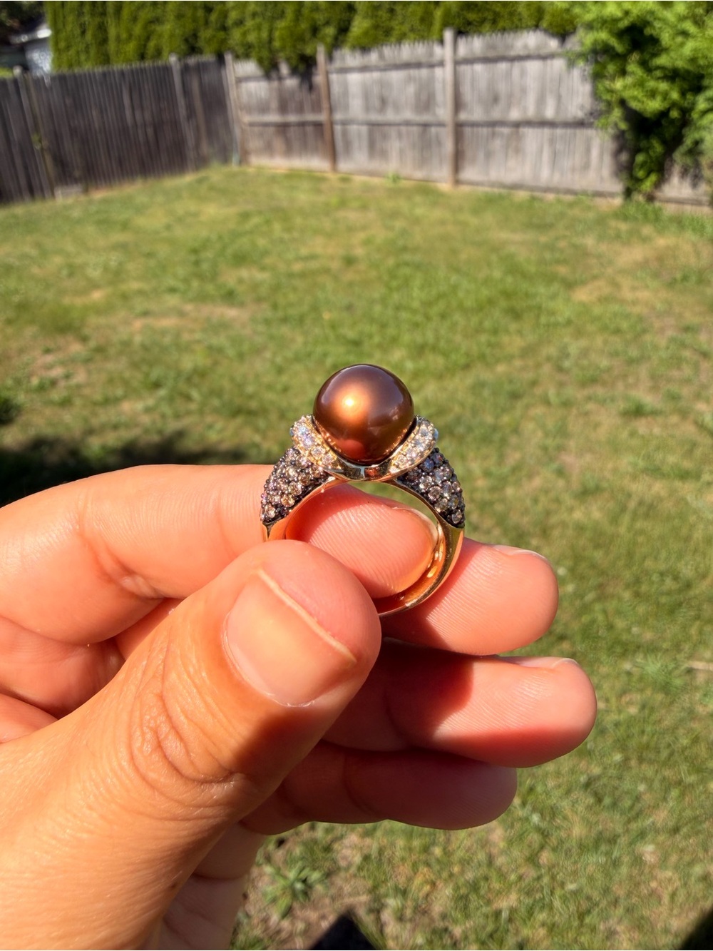14K Yellow Gold South Sea Pearl and 1 Ctw Diamond Ring 7.